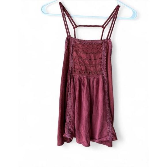 American Eagle Red Women’s Tank Boho Lace Eyelet Top Size S - Picture 2 of 7